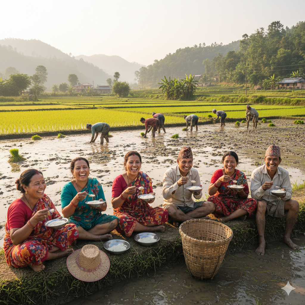Read more about the article दही-चिउरा खाने पर्व पालन गर्दै धान रोप्दै कृषकहरु