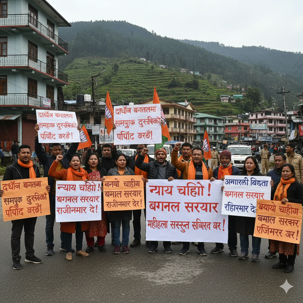 Read more about the article दक्षिण बंगालमा भएको सामुहिक दुष्कर्मको घटनालाई लिएर भाजपाद्वारा खरसाङमा पोष्टरिङ