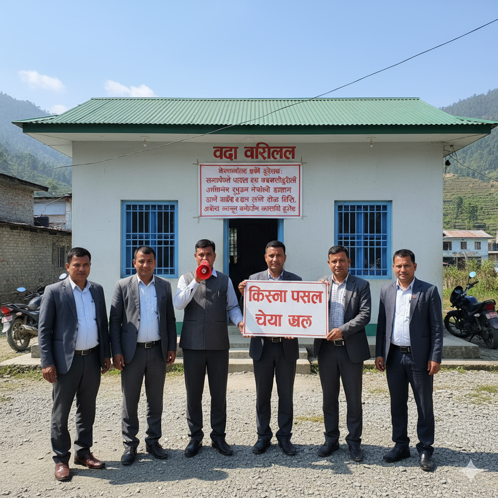 Municipality making announcementsmic-ing about installing signboards in Nepali language